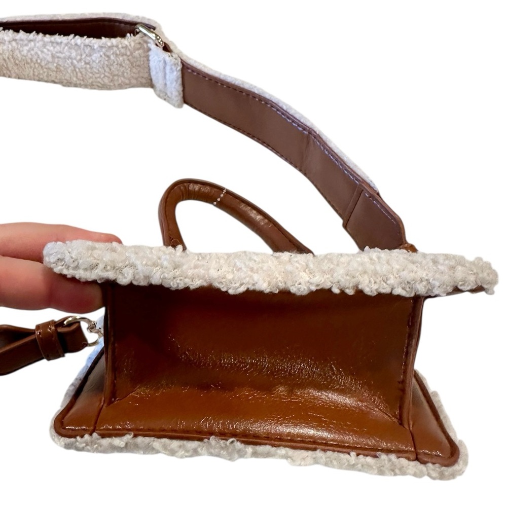 Forever 21 Light Brown and Cream Faux Shearling-Trim Crossbody Mini Bag - Picture 5 of 8